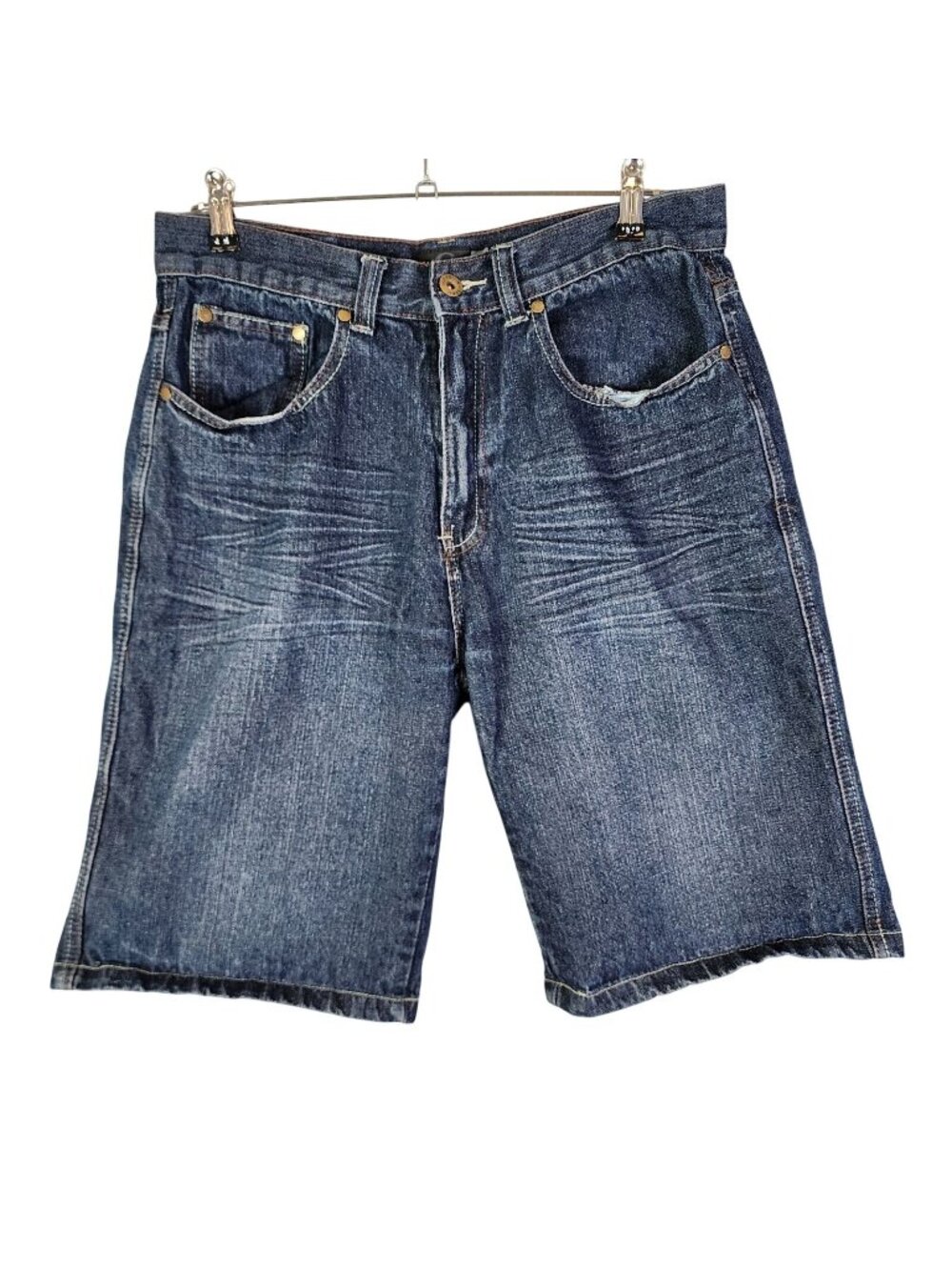 Mens Gioberti Blue Denim Bermuda Shorts 11.5" Inseam Cotton Dark Wash Size 30
